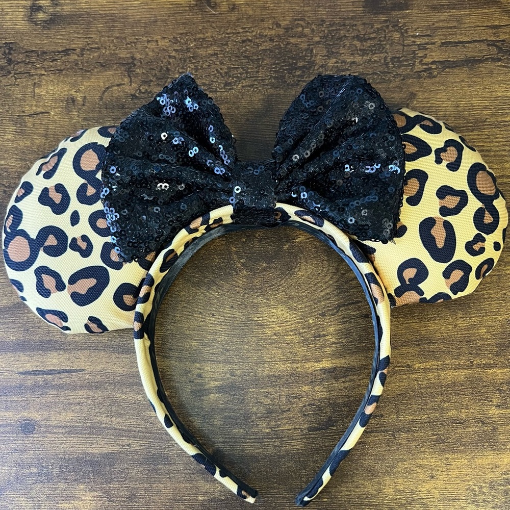 BBBroke Leopard Print Mouse Ears with Black Sequin Bow